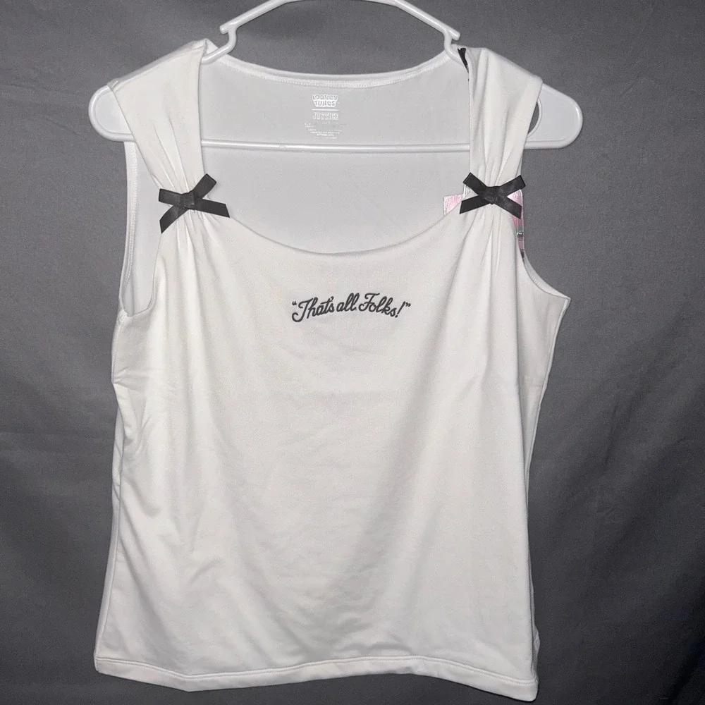 Justice‎ Looney Tunes Girls XL Plus 16P/18P White Thats All Folks Bow Tank Top